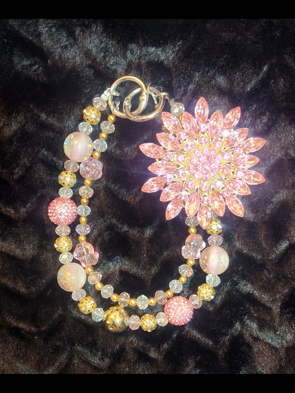 Pink and Gold Crystal Floral Purse Charm - Unbranded
